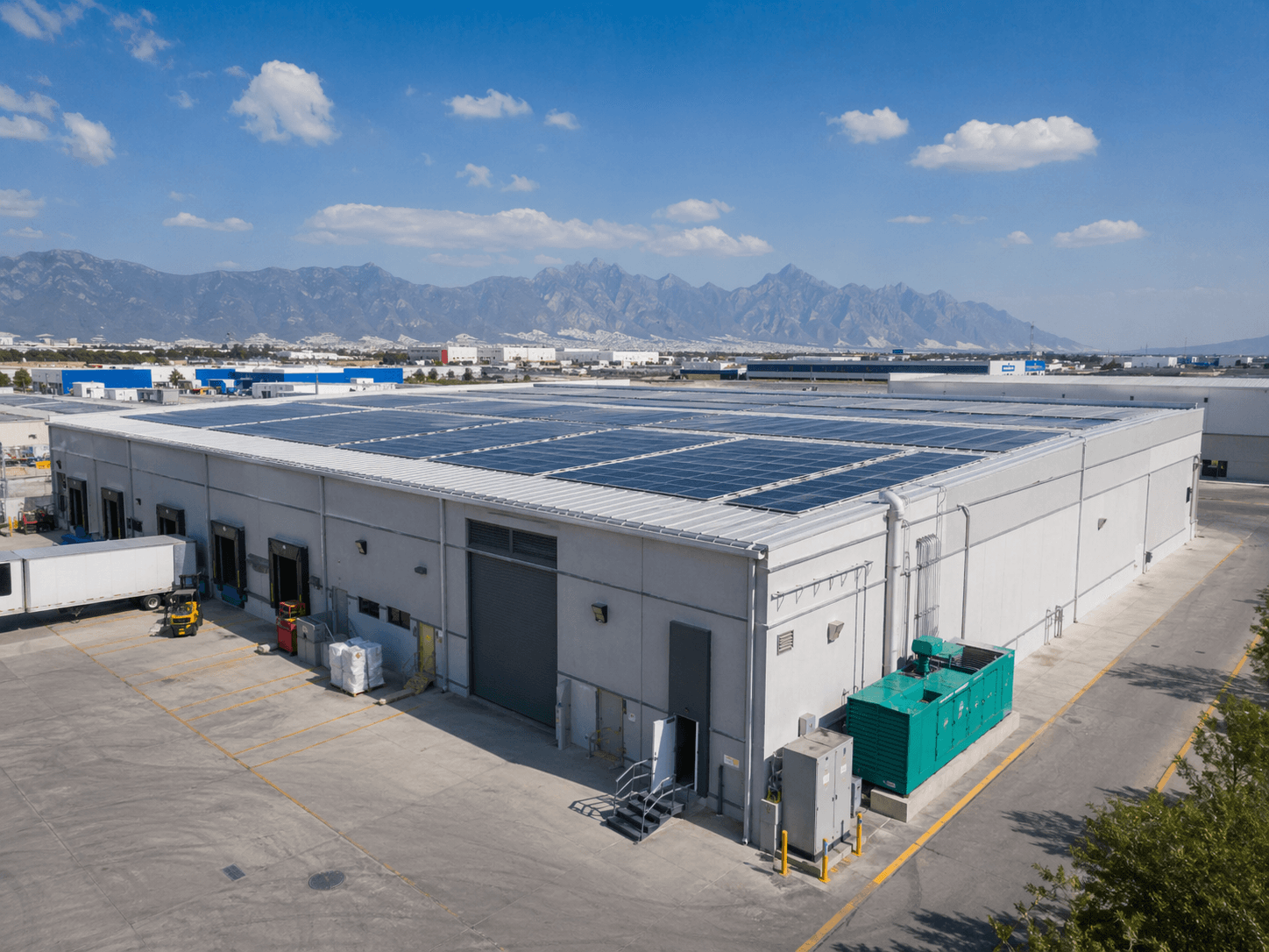 Fotovoltaico en entorno de industria ligera o planta con cargas de proceso.